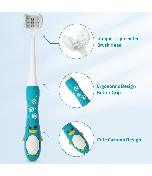 3 Sided Toothbrush Kids Triple-Angle Training Toothbrush for Toddler Oral Care Great Angle Bristles Clean Each Tooth, Soft and Gentle