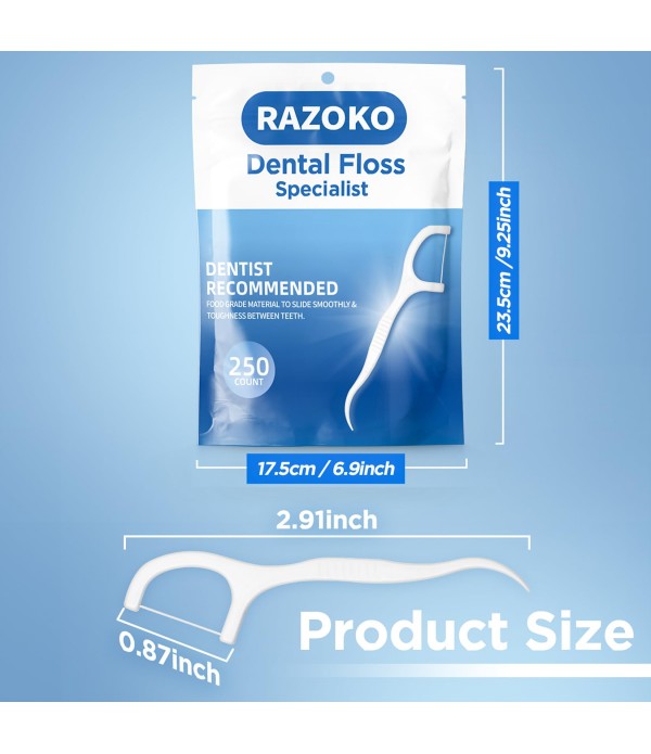 RAZOKO Dental Floss Picks High Pull Toothpicks Sticks,Professional Clean Floss Picks,Unflavored Disposable Flossers Refill Pack 500Pcs