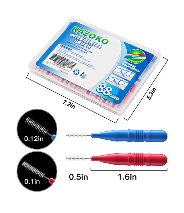 Interdental Brush, Flossing Head,Easy Use Tooth Cleaning Tool (1Pack(2.5mm/3mm)-88pcs)