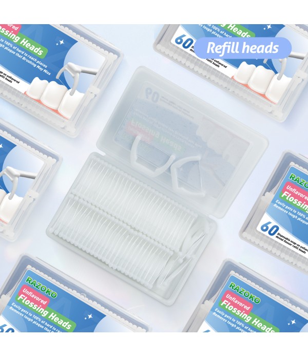 RAZOKO Dental Floss Picks, Clean Dental Flossers Kit with 2 Handle and 180 Extra Strength Refills