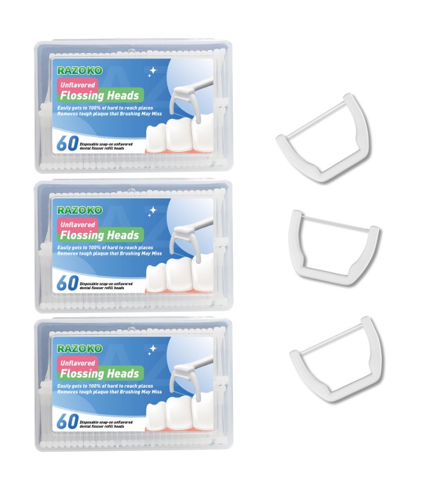 RAZOKO Disposable Snap-On Flosser Refill Heads 180...