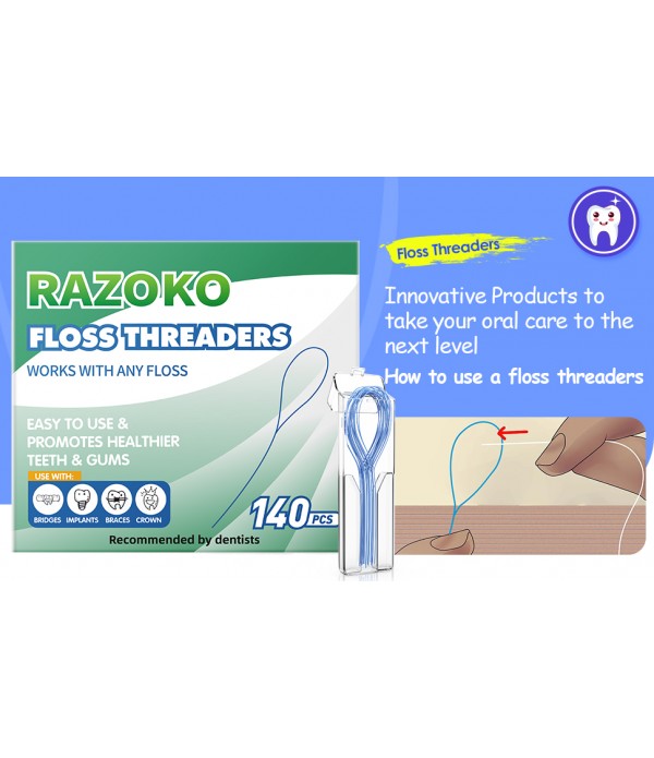 RAZOKO Floss Threaders | Dental Floss Threaders for Braces, Bridges, and Implants |140PCS (Pack of 2)