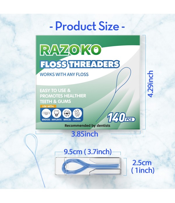 RAZOKO Floss Threaders | Dental Floss Threaders for Braces, Bridges, and Implants |140PCS (Pack of 2)