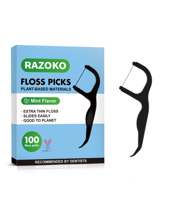 RAZOKO Biodegradable Dental Floss Picks, Charcoal ...