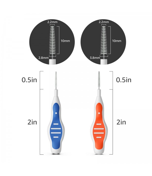 Interdental Brush,Toothpick, Flossing Head,Easy Use Tooth Cleaning Tool 60pcs (2.8mm/3.8mm)